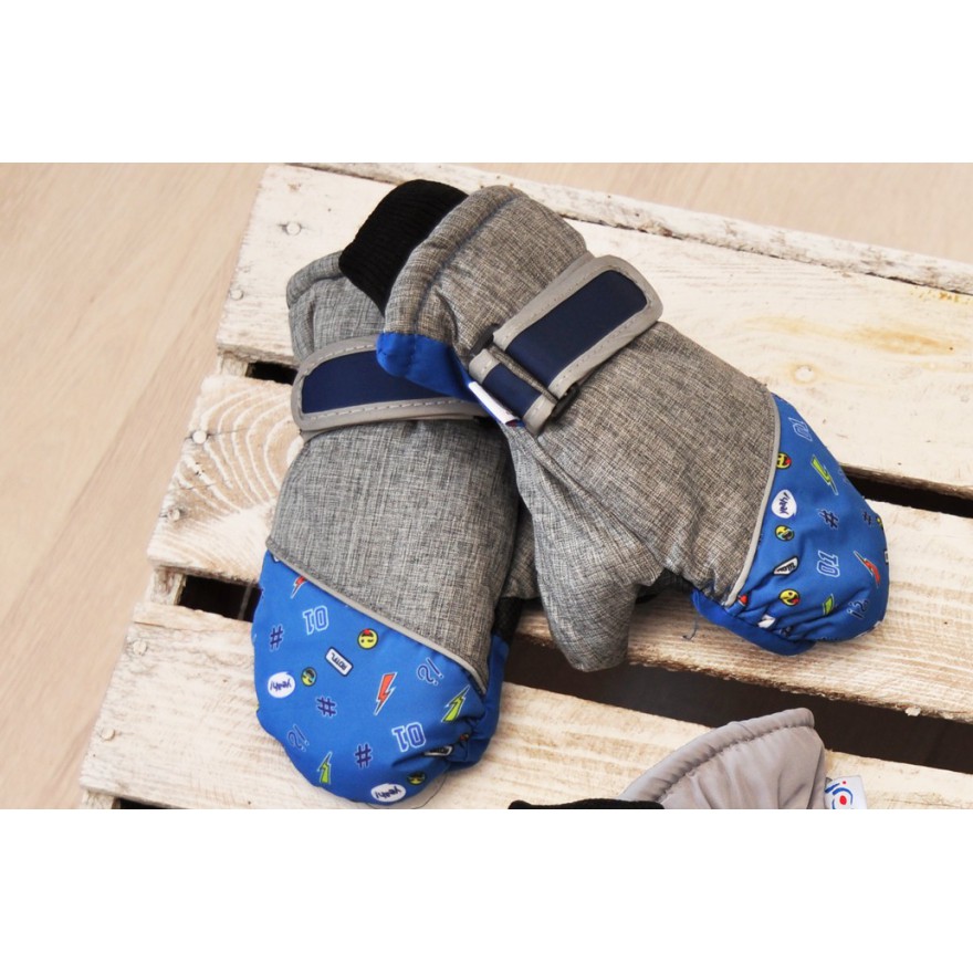 Szaro-niebieskie rękawiczki nieprzemakalne chłopięce 1P