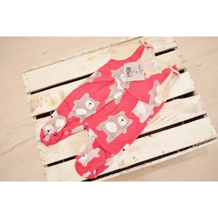 Malinowe ŚPIOCHY rozpinane w kroku w misie r.56-68 wzór 337