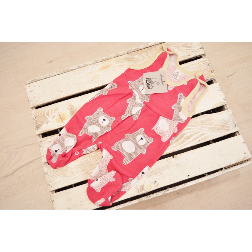 Malinowe ŚPIOCHY rozpinane w kroku w misie r.56-68 wzór 337