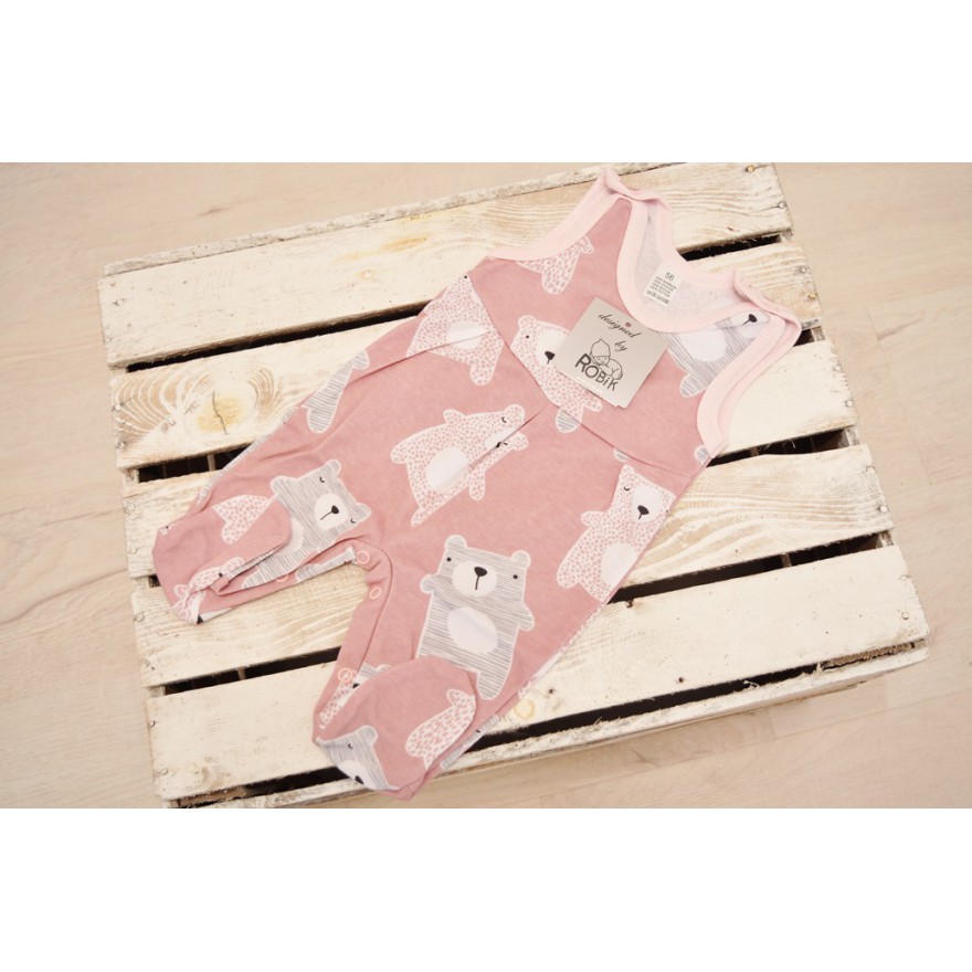 Różowe ŚPIOCHY rozpinane w kroku w misie r.56-68 wzór 338