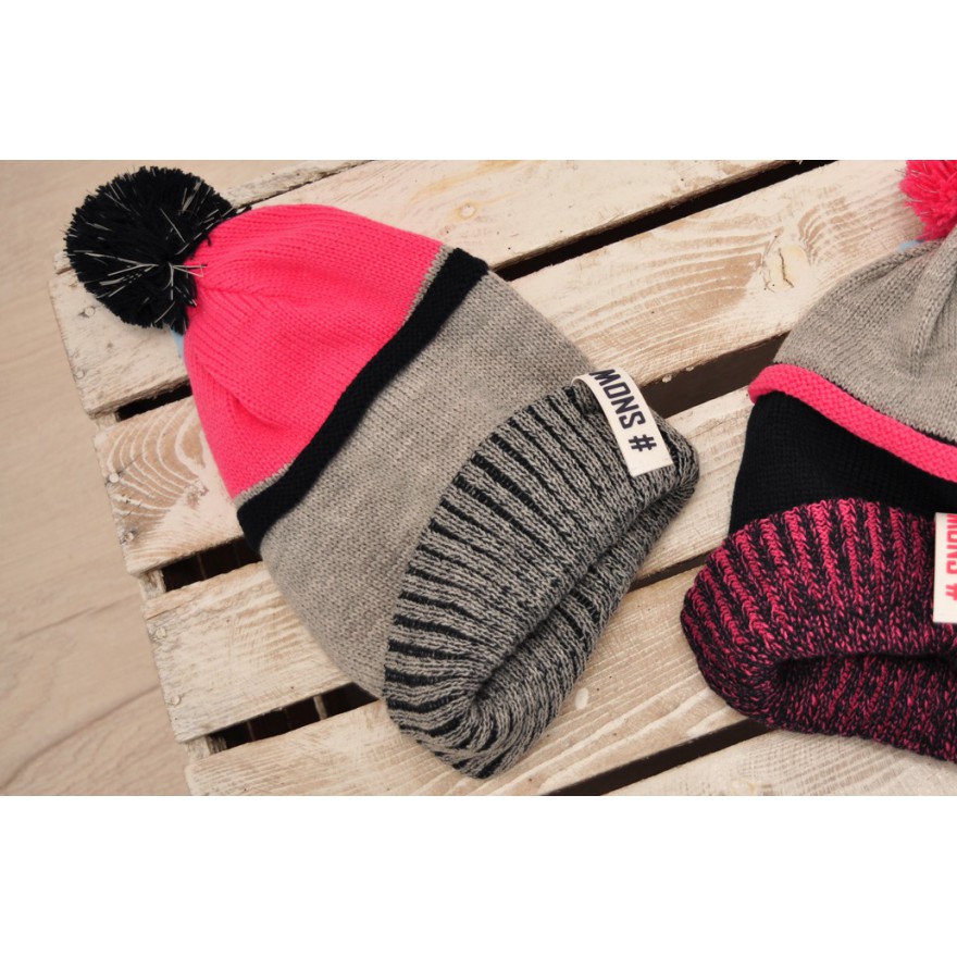 Szaro-różowa ZIMOWA CZAPKA podwójna ZUZA 6-8L ZIMA