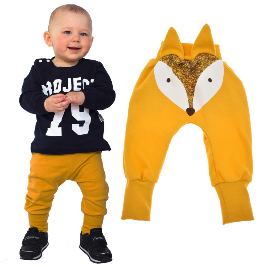 Musztardowe spodnie LISEK do nauki samodzielności z wyciąganą gumką