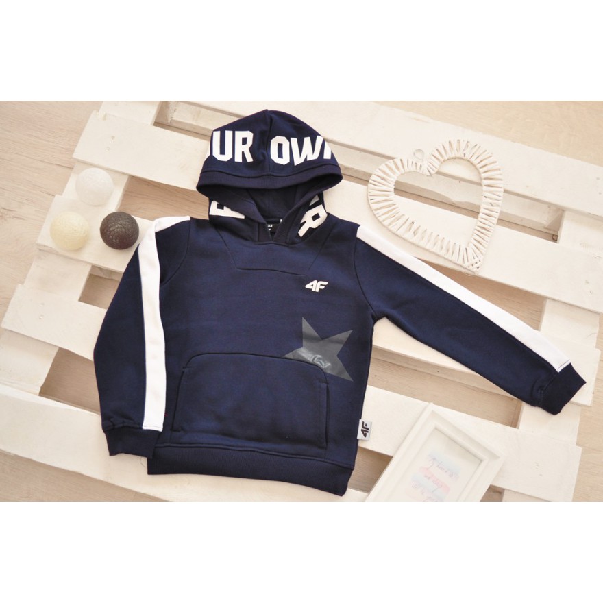 4F Granatowa BLUZA ocieplana z kapturem