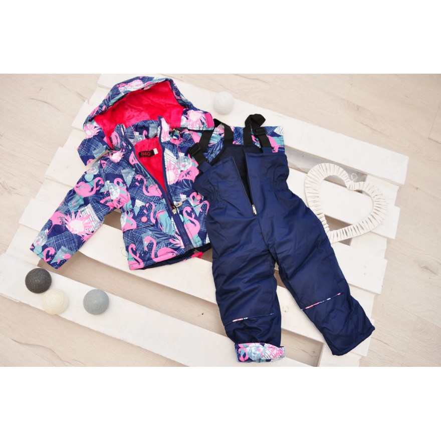 ZIMOWY KOMBINEZON dwuczęściowy ocieplany wzór FLAMINGI