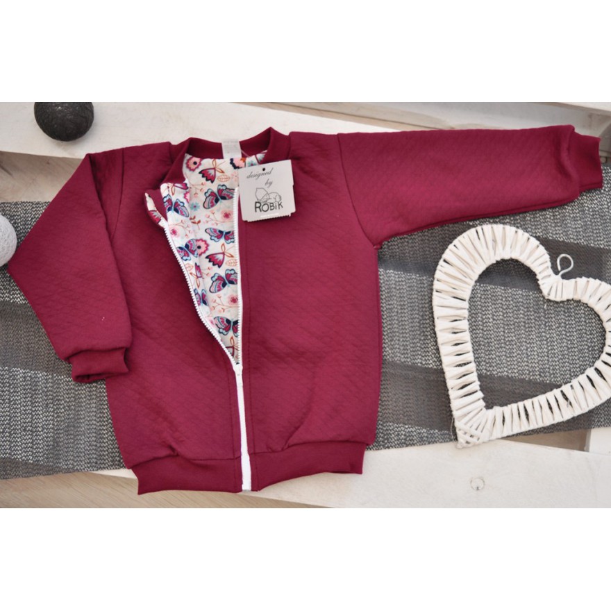 Bordowa BLUZA BOMBERKA pikowana wiosna jesień