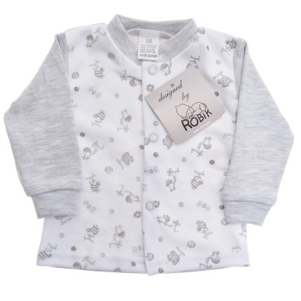 Szaro-biały KAFTANIK w zwierzątka koszulka bawełniana wzór 185S