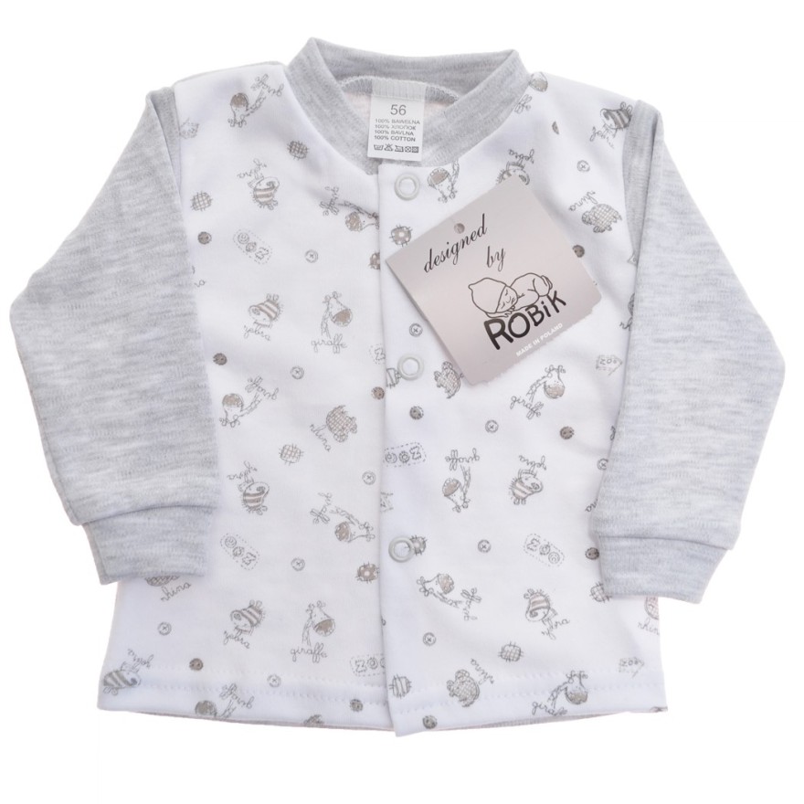 Szaro-biały KAFTANIK w zwierzątka koszulka bawełniana wzór 185S