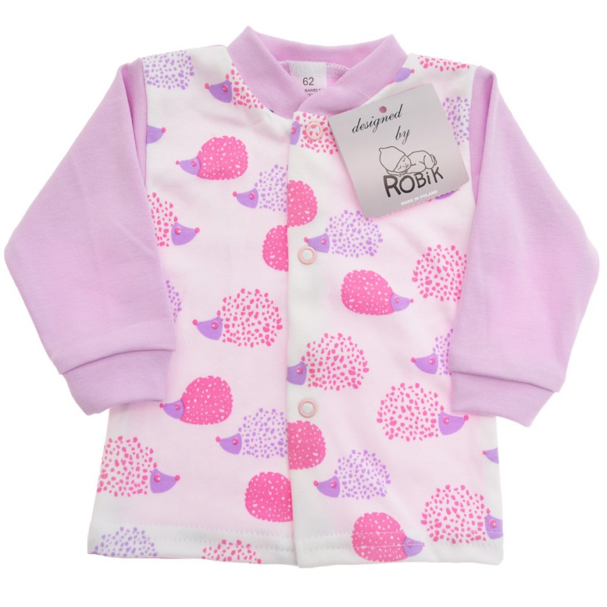 Fioletowo-biały KAFTANIK w jeże, koszulka bawełniana wzór jeżeF