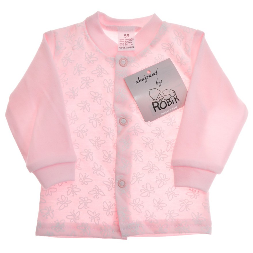 Różowy KAFTANIK w motylki koszulka bawełniana wzór 341R