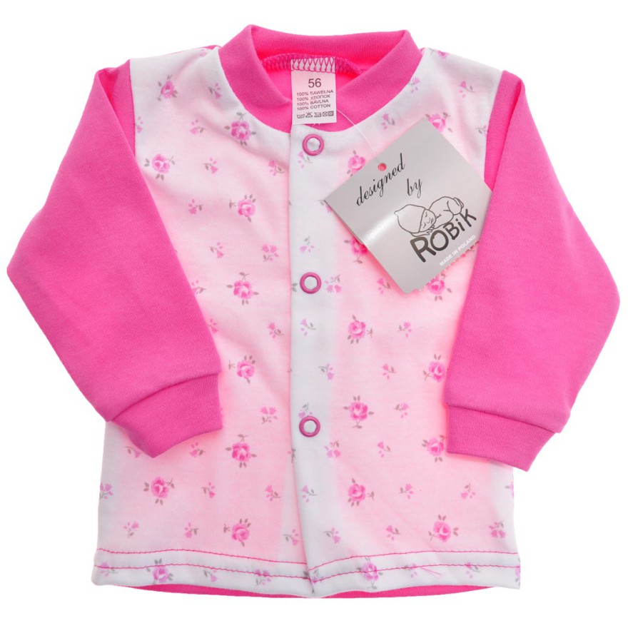 Amaratowo-biały KAFTANIK w róże r.56-68 KOSZULKA BAWEŁNIANA wzór 339A