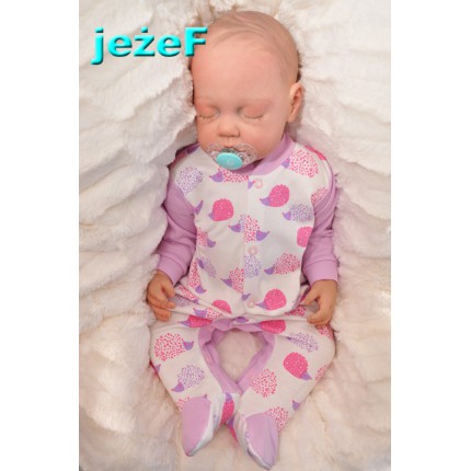 Pajac pajacyk bawełniany fioletowo-biały w jeże wzór jeżeF