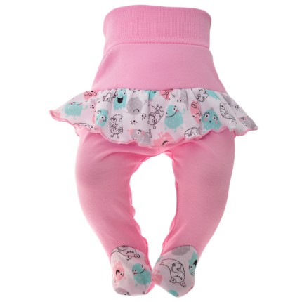 Różowe PÓŁŚPIOCHY DZIEWCZĘCE Z FALBANKĄ w stworki r.56-80 wzór 150R