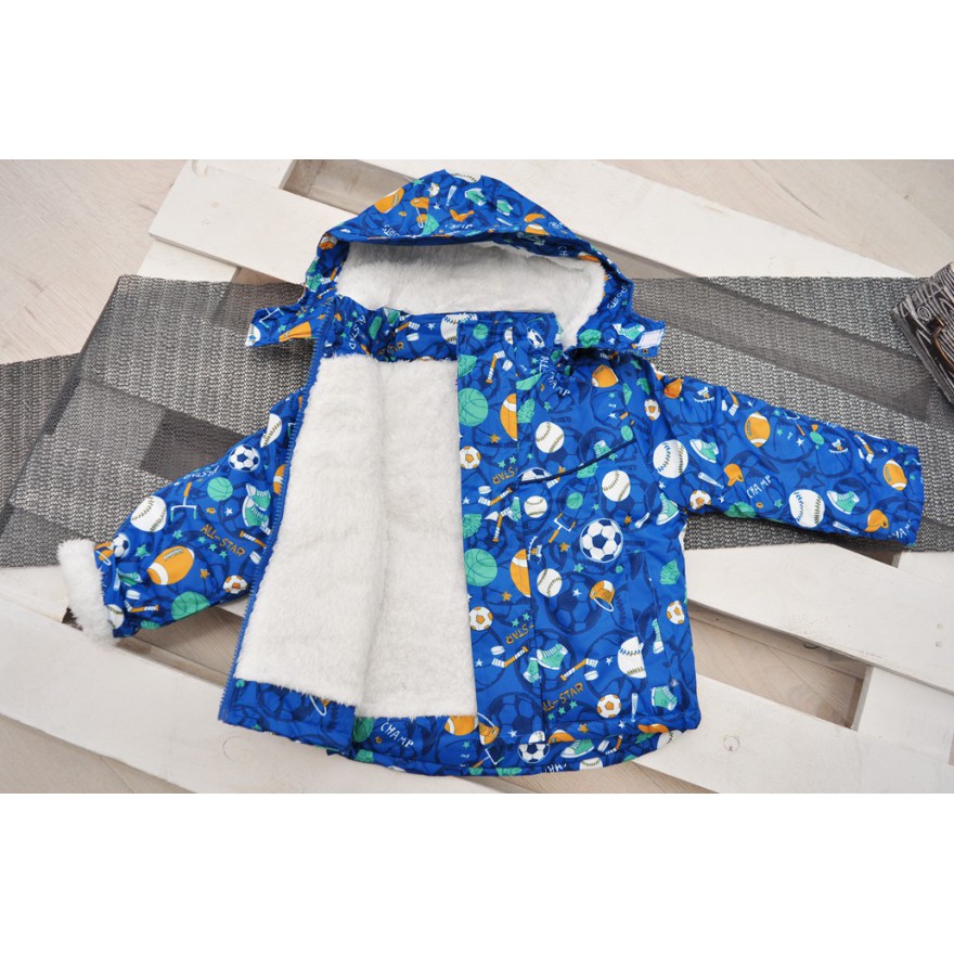 Niebieski KOMBINEZON dwuczęściowy w piłki ocieplany ZIMA