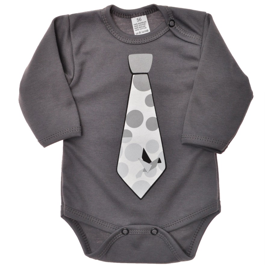 Grafitowe BODY chłopięce z krawatem długi rękaw wzór 548