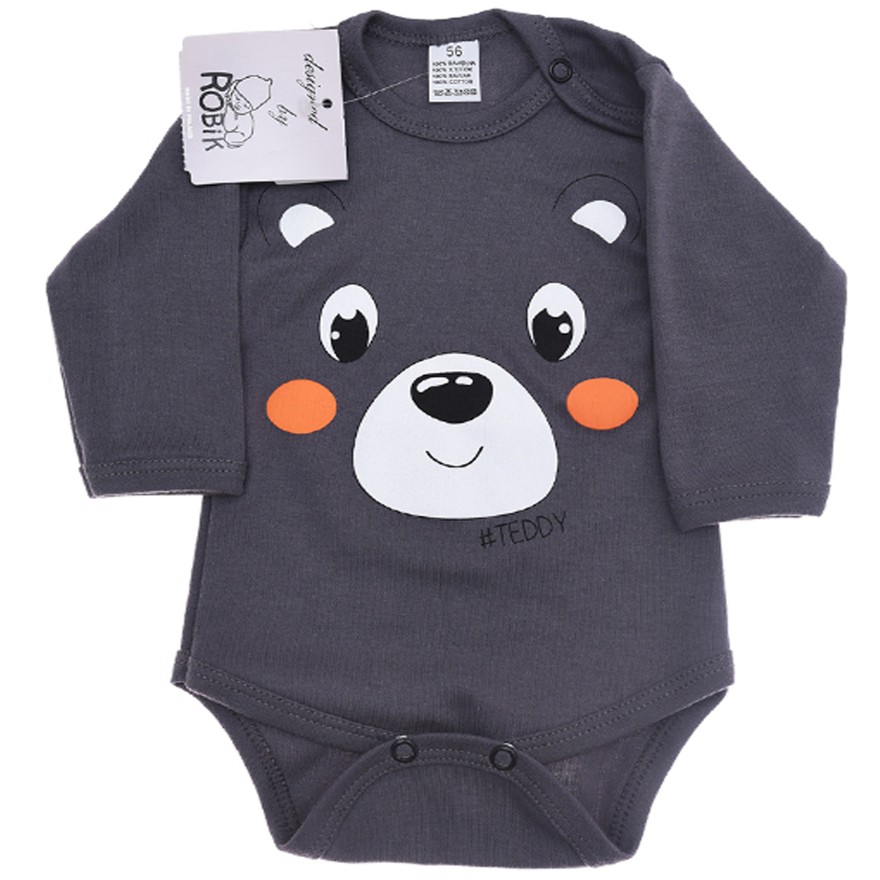 Grafitowe BODY MIŚ długi rękaw wzór 574