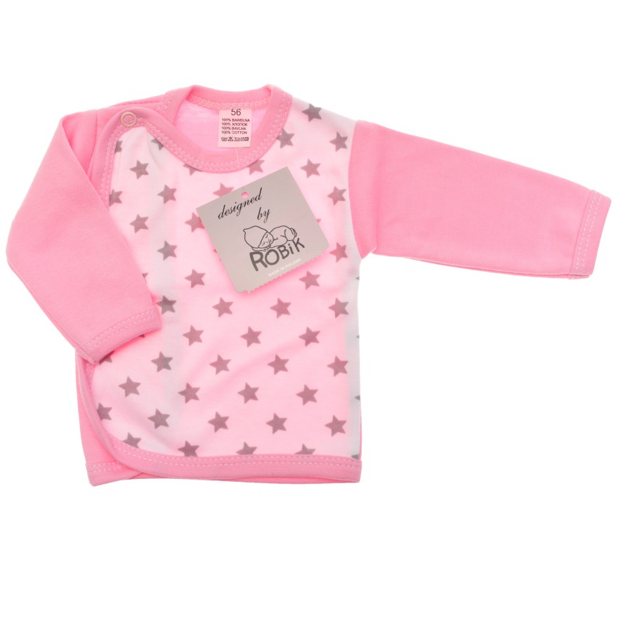 KOSZULKA kopertowa różowa w gwiazdki kaftanik wzór 157R