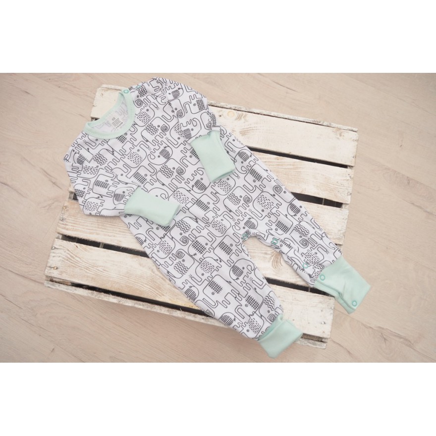 Biały pajac bez stópek RAMPERS w słoniki pajacyk rosnący wz.186