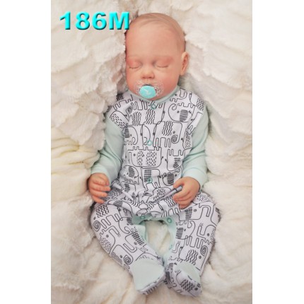 Pajac pajacyk bawełniany biało-miętowy w słoniki wzór 186M