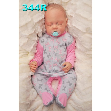 Pajac pajacyk bawełniany różowo-szary w kokardki wzór 344R