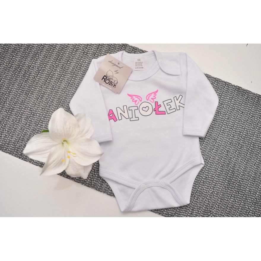 Białe BODY ANIOŁEK długi rękaw wzór 598