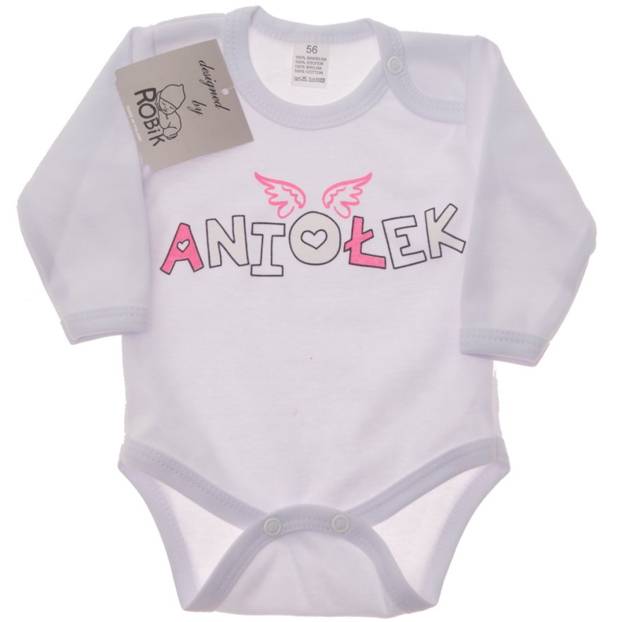 Białe BODY ANIOŁEK długi rękaw wzór 598