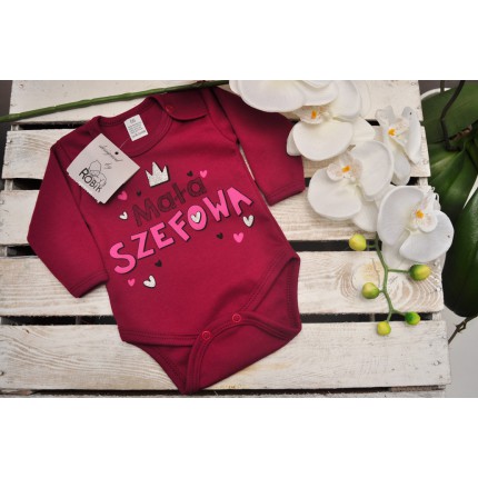 Bordowe BODY MAŁA SZEFOWA długi rękaw brokat wzór 599