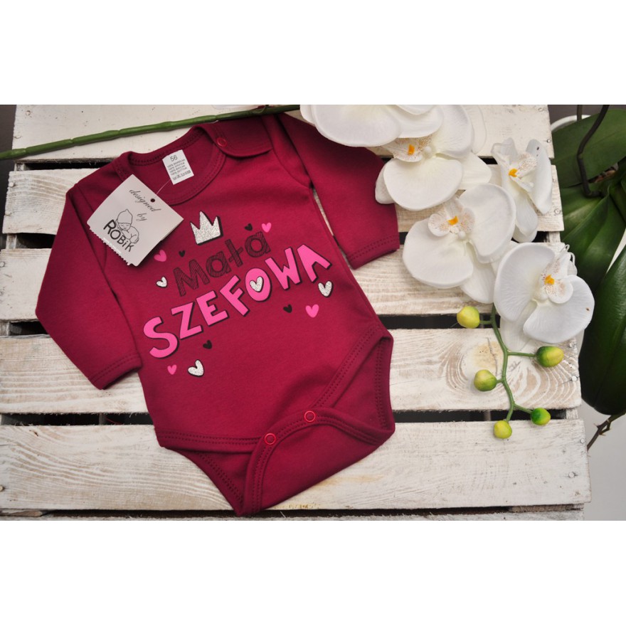 Bordowe BODY MAŁA SZEFOWA długi rękaw brokat wzór 599