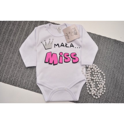 Białe BODY MAŁA MISS długi rękaw brokat wzór 600