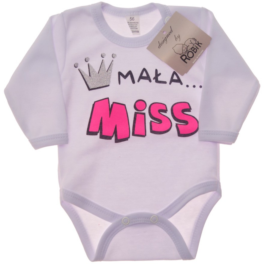 Białe BODY MAŁA MISS długi rękaw brokat wzór 600
