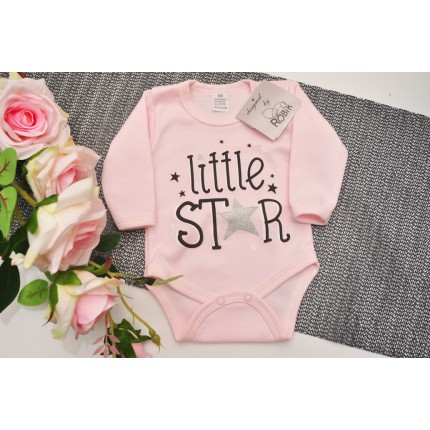 Różowe BODY LITTLE STAR długi rękaw brokat wzór 601