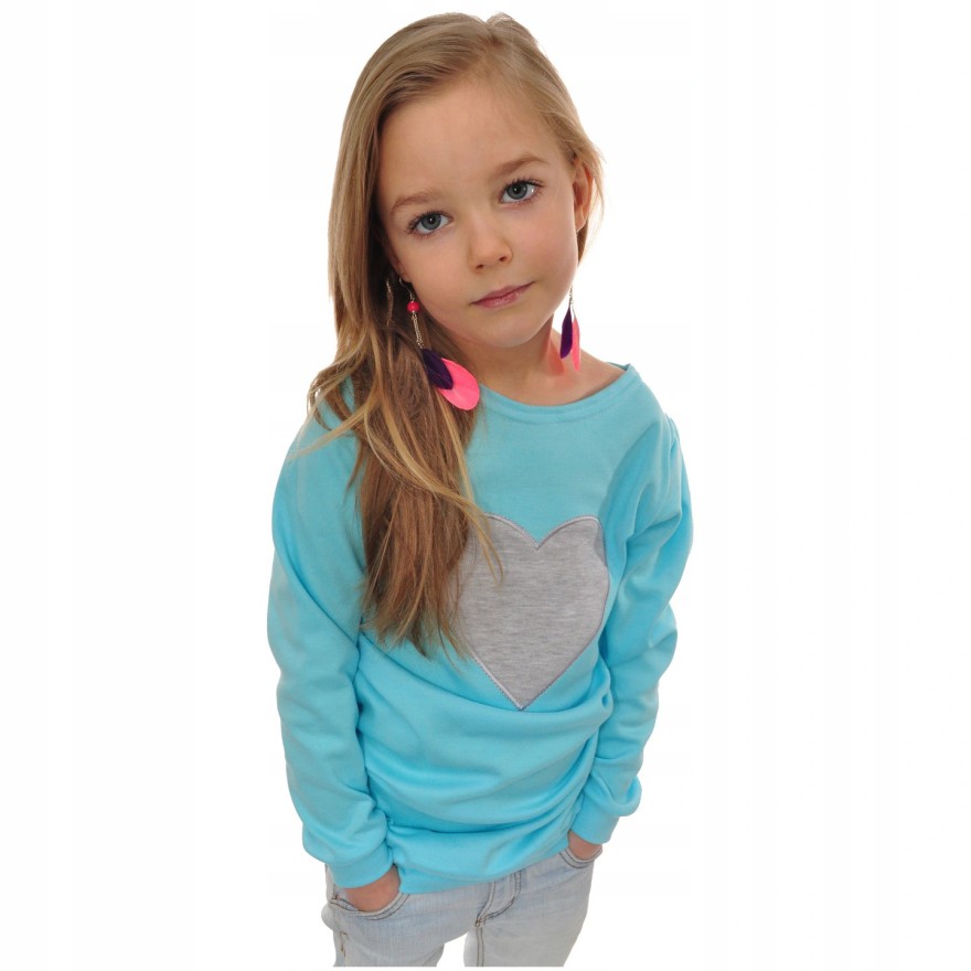 Lazurowa BLUZKA serce długi rękaw OVERSIZE