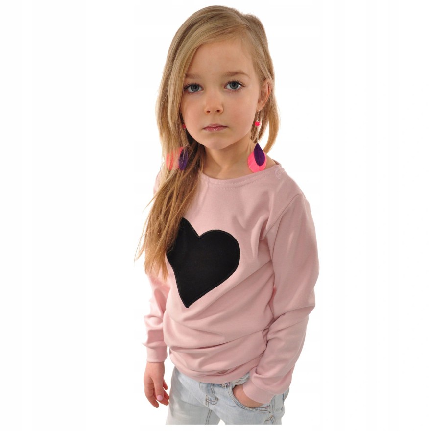 Pudrowa BLUZKA serce długi rękaw OVERSIZE
