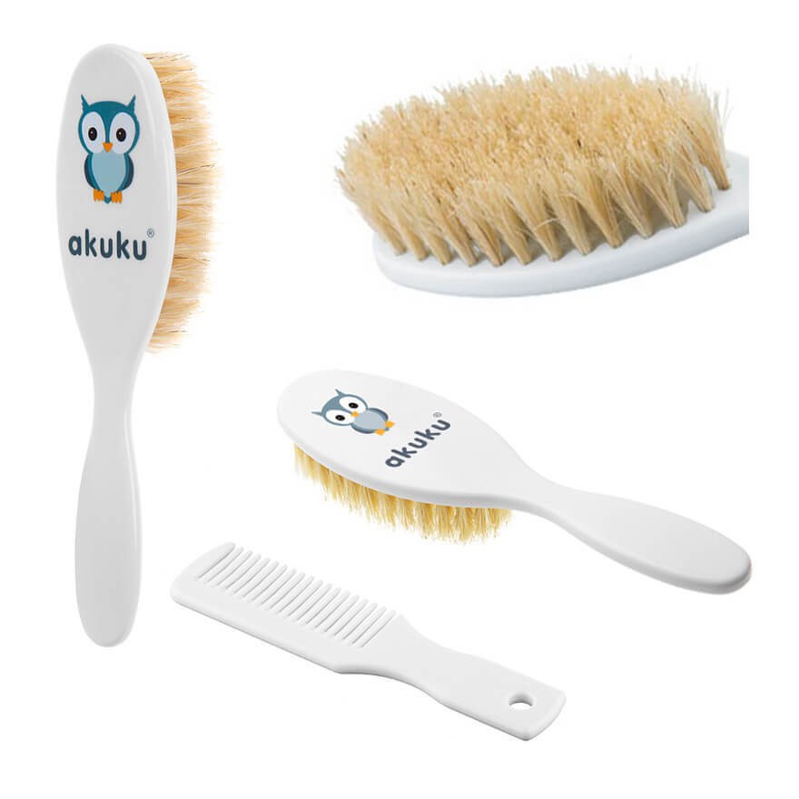 Szczotka z włosia naturalnego + grzebyk biała