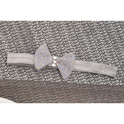 OPASKA ŻANETKA szara opaska z tiluową kokardką CEKINY rozmiar uniwersalny