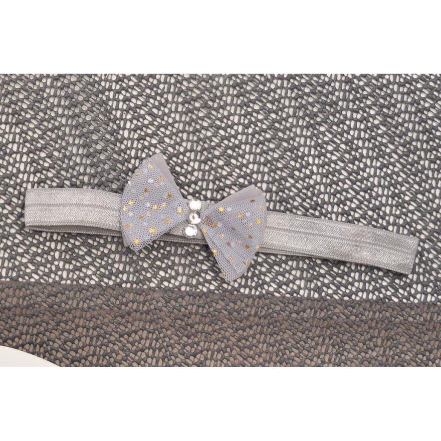 OPASKA ŻANETKA szara opaska z tiluową kokardką CEKINY rozmiar uniwersalny