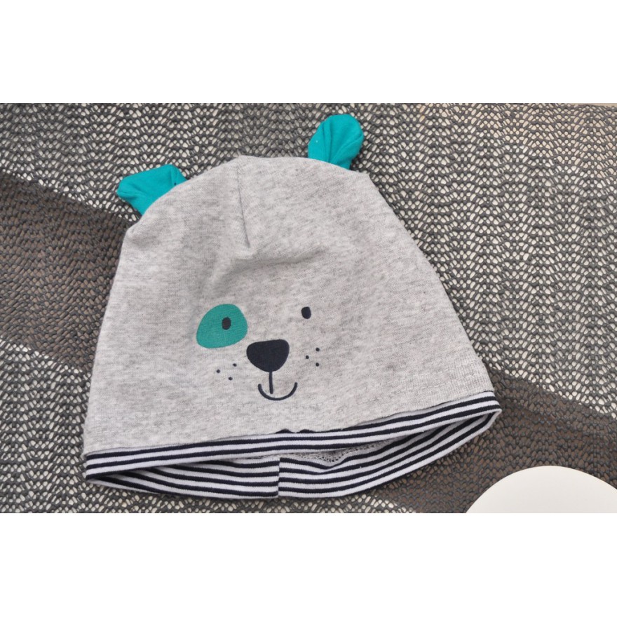 Szara czapka MIŚ z uszkami wiosna jesień 68 74