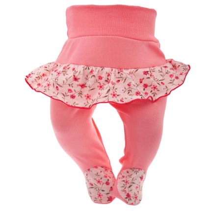 Koralowe PÓŁŚPIOCHY DZIEWCZĘCE Z FALBANKĄ w kwiaty wzór 346KOR