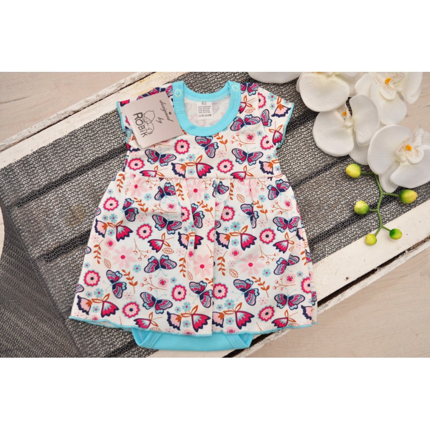 Biała BODY SUKIENKA w motyle 345L UROCZA PIĘKNE KOLORY LATO