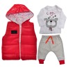 Czerwony bezrękawnik z bluzką i spodniami r. 6-18msc