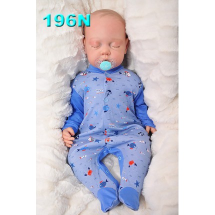 Pajac pajacyk bawełniany niebieski w rybki wzór 196N