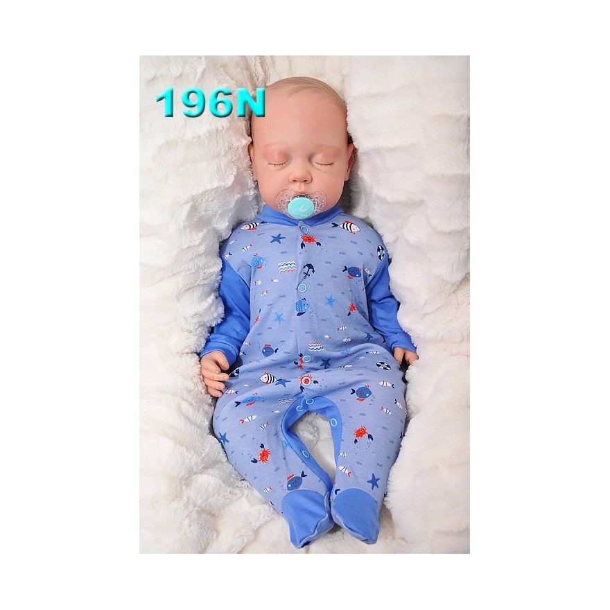 Pajac pajacyk bawełniany niebieski w rybki wzór 196N