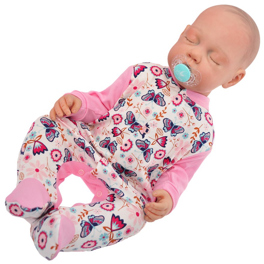 Pajac pajacyk bawełniany różowy w motyle wzór 345R