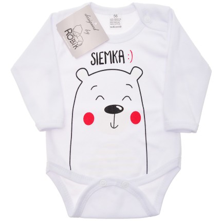 Białe BODY MIŚ SIEMKA długi rękaw wzór 607