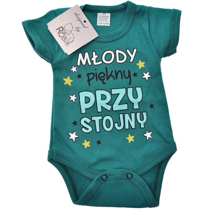 Butelkowe BODY MŁODY PIĘKNY PRZYSTOJNY krótki rękaw wzór 612kr