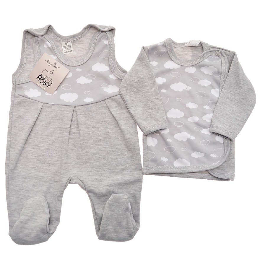 Szara WYPRAWKA dla noworodka w chmurki koszulka + śpiochy 2cz. wzór 159S