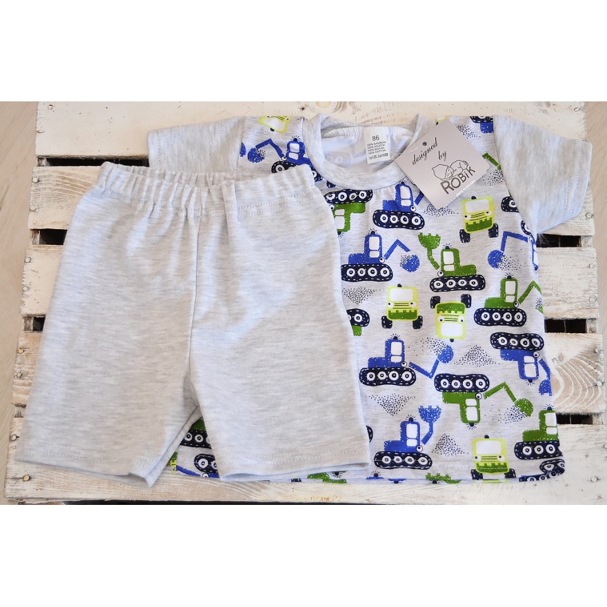 Szara PIŻAMA w koparki piżamka krótki rękaw