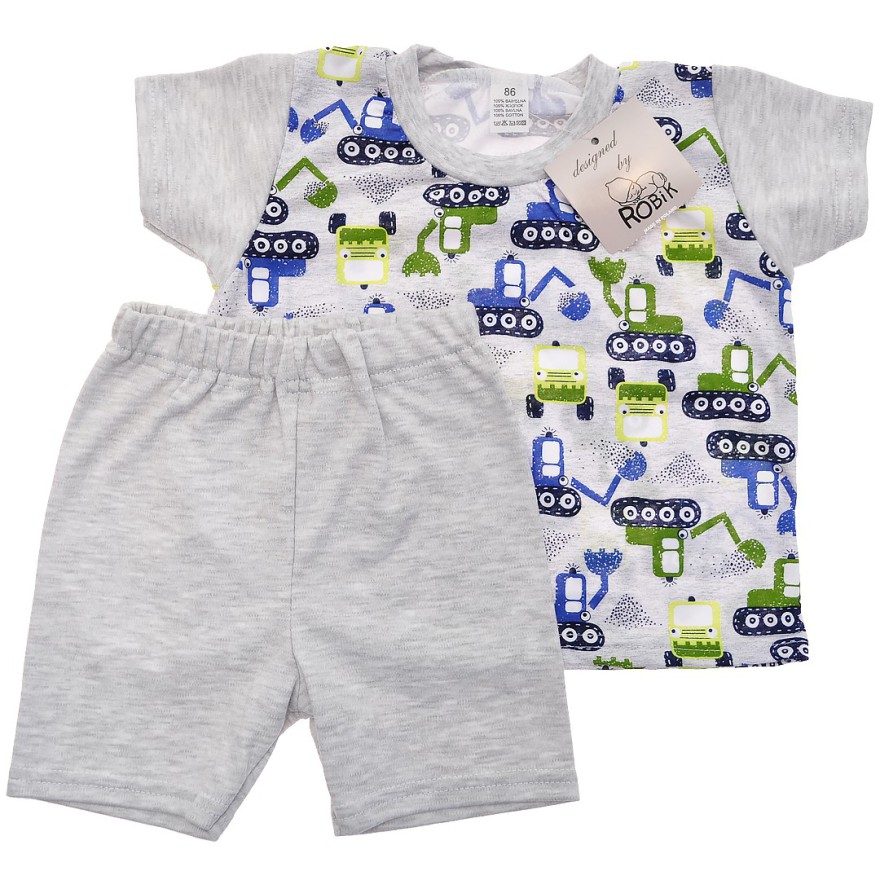 Szara PIŻAMA w koparki piżamka krótki rękaw