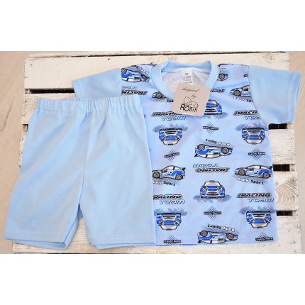 Niebieska PIŻAMA w auta piżamka krótki rękaw