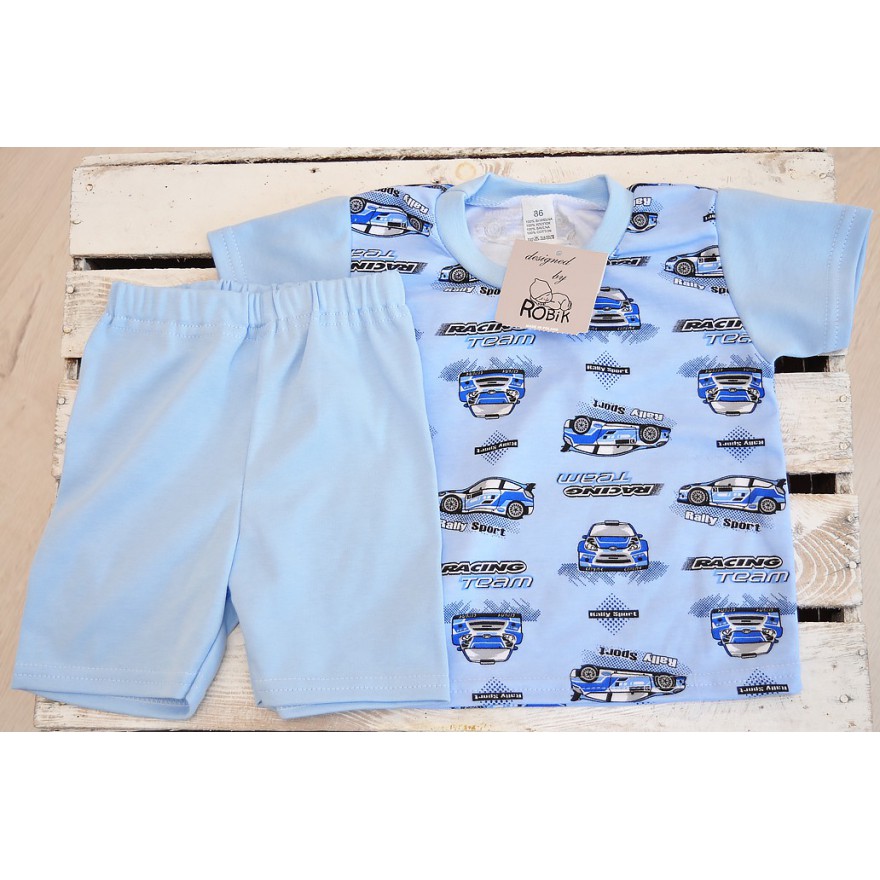 Niebieska PIŻAMA w auta piżamka krótki rękaw