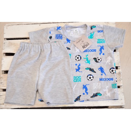Szara PIŻAMA SOCCER piżamka krótki rękaw